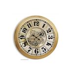 Eskitme Metal Retro Büyük Tekerlekli Duvar Saati 80 Cm Sarı Altın