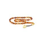 Eskitme Rengi ile Sarı Püsküllü Toz Kehribar Tesbih