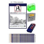 Eskiz Defteri A3 50 Yaprak Karakalem Cizim Seti Hamur Silgi Faber Castell Dereceli Kalem Hobi Tasarim Seti