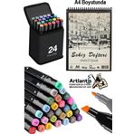 Eskiz Defteri A4 50 Yaprak 100 Gr 1 Adet 24 Renk Çift Taraflı Marker Kalem 24 Adet Touch Çift Uçlu