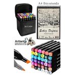 Eskiz Defteri A4 50 Yaprak 100 Gr 1 Adet 36 Renk Cift Tarafli Marker Kalem 36 Adet Touch Cift Uclu