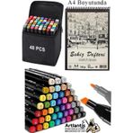 Eskiz Defteri A4 50 Yaprak 100 Gr 1 Adet 48 Renk Cift Tarafli Marker Kalem 48 Adet Touch Cift Uclu