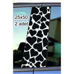 ESLEM Araba Direk Kaplama Folyosu Siyah Beyaz Kalp Desenli Araç Kapı Sütun Grafik Sticker 25x50cm 2 Adet
