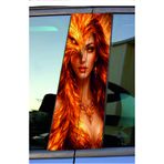 ESLEM Araç Kapı Direk Kaplama Folyosu Alevli Anka Kadın Desenli Oto Sticker Sağ Sol Takım Seti 25x50 cm