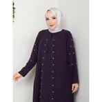 Eslemnur Büyük Beden Tam Boy Pelerinli Anne Elbisesi - Mor - 46