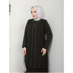 Eslemnur Kolları Taşlı Büyük Beden Anne Elbisesi - Haki - 44