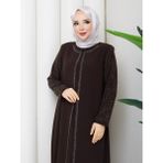 Eslemnur Kolları Taşlı Büyük Beden Anne Elbisesi - Kahverengi - 58