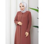 Eslemnur Kolları Taşlı Büyük Beden Anne Elbisesi - Kiremit - 44