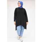 Eslina 58070 Büyük Beden Asimetrik Kesim Penye Tunik - Siyah