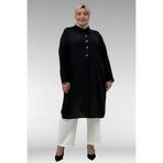 Eslina 68037 Büyük Beden Aksesuar Detaylı Keten Tunik - Siyah