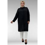 Eslina 68038 Büyük Beden Boydan Düğmeli Keten Tunik - Siyah
