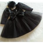 Esmaca Moda Kız Çocuk Siyah Uzun Tül Kol Elbise - 000-Siyah - 1 Yaş
