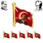 Esmay Türk Bayrağı Atatürk Yaka Rozeti Metal Rozet Klipsli 5 Adet Dalgalanan Türk Bayrağı Atatürk Rozeti
