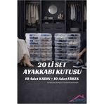 ESMİLA 20’li Set Ayakkabı Kutusu Erkek& Kadın– Şeffaf Ayakkabı Saklama Kutusu Düzenleyici Organizer 10 Erkek 10 Kadın