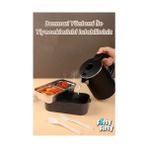 Esmo Home 1350 ml Paslanmaz Çelik Bento Lunch Box Iki Kat Üç Bölme Yeni Nesil Sefer TASI-1350ML-101102S - Kestane Akaju - Option-1
