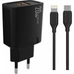 Esmo Home 20 Watt USB + Type-C Çıkışlı Hızlı Şarj Başlık Adaptör + 1m 3A Type-C To Lightning ile Uyumlu Kablo (Yerli Üretim) Kdr-42 Siyah (20W+ ile Uyumlu Kablo) - 001-Renkli