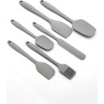 Esmo Home 6'lı Silikon Mutfak Spatula Seti, Bpa Içermez, Yüksek Isıya Dayanıklı, Gri Renk, Hediye Soyacak ile - Kestane Akaju - Option-1