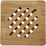 Esmo Home Bambu Nihale, Kare Şekilli, Çizgili Tasarım, Ahşap Malzeme, Tencere Tava Altlığı, 17 Cm, Nemli Bezle Silinebilir - 1BW-Beyaz