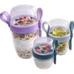 Esmo Home Beylini 3 Lü Set Taşınabilir Kaşık+Çatal Kapaklı Yoğurt Müsli Granola Yemek Diyet Saklama Kabı Take And Go Bardak Kahvaltı Salata Hazırla Çık - 1/100 Toz Ceviz