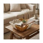 Esmo Home Buffer Kare Dalgalı Çift Renkli Plastik Rattan Sepet, Ekmek ve Meyve Sepeti, 25X25X8 Cm, Yıkanabilir, Iç Içe Geçebilen, 3 Parça - Kestane Akaju - Option-1
