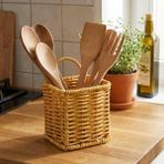 Esmo Home Buffer Kare Hasır Dokulu Plastik Rattan Kaşıklık ve Çatallık, Askılı Kendiliğinden Tutmalı Çok Amaçlı Mutfak Organizeri, 10X10X14 cm - Kestane Akaju - Option-1