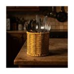 Esmo Home Buffer Yuvarlak Hasır Dokulu Plastik Rattan Kaşıklık ve Çatallık, Askılı Çok Amaçlı Mutfak Organizeri, 10X14 cm - Kestane Akaju - Option-1