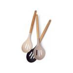 Esmo Home Deconox Bambu Saplı Silikon Delikli Servis Kaşığı, Bambu Uzun Silikon Delikli Servi Kaşığı 27CM 3 Renk Seçenekli (Siyah) - Kestane Akaju - Option-1