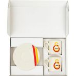 Esmo Home Dekomus ile Galatasaray 1905 Logolu Porselen Fincan Seti, 2'li, Kırmızı-Sarı Çizgili Tabak, Özel Kutulu