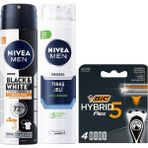Esmo Home Men Erkek Sprey Deodorant & Invisible Güçlü Etki 72 Saat Anti-Perspirant Koruma 150ML + Tıraş Jeli 200 ml + Bıc Hybrid 5 4'lü Yedek Tıraş Bıçağı Kartuşu (5 Bıçak) - Option-1