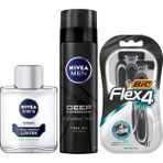 Esmo Home Men Hassas Tıraş Sonrası Losyon 100 Ml, Hassas Ciltler, Alkolsüz Formül, Hızlı Emilir + Tıraş Jeli Deep Dimension 200ML + Bıc 4 Erkek Tıraş Bıçağı 3'lü Blister (4 Bıçak) - Option-1