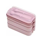 Esmo Home Orret Home 1260 ml 3 Katlı 6 Bölmeli Bpa'sız Pp Plastik Sefer Taşıma ve Beslenme Çantası, Kilitli Bento Lunch Box, Mikrodalgaya Uygun, Çatal ve Kaşık Dahil (Pembe) - Kestane Akaju - Option-1
