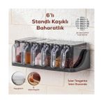 Esmo Home Porsima 1182 6 Lı Standlı Kendinden Yapışkanlı Kapaklı Kaşıklı Baharatlık Takımı - Baharatlık - Antrasit - Kestane Akaju - Option-1