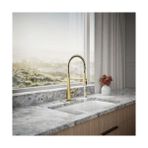 Esmo Home REC22745-SD-2MB Sabunluklu Yarı Profesyonel Mutfak Bataryası, Canlı Fırçalanmış Modern Pirinç - Ahşap - Option-1