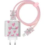 Esmo Home - Şarj Aleti Koruyucu Kılıf Seti, 18W/20W Uyumlu Pembe Şarj Aleti Kılıfı, Kablo Koruyucu, Lightning Uç & Örgü Spiral Kılıf - 001-Renkli