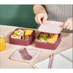 Esmo Home Smart Bölmeli 2 Katlı Çatal Kaşıklı Pembe Beslenme Kabı Kare - Mürdüm - 1/100 Toz Ceviz