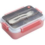 Esmo Home Vagonlife Bento 1000ML Lunchbox Tek Katlı 3 Bölmeli Çelik Sefer Tası Yemek Kutusu (Pembe) - Kestane Akaju - Option-1