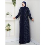 ESNA KADIN BÜYÜK BEDEN TAŞLI ABAYA/ABİYE ELBİSE LACİVERT