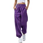 Eşofman altı kadın spor pantolonu uzun yoga pantolonu yüksek bel rahat bol eşofman altı jogger fitness eşofman altı antrenman pantolonu modern koşu pantolonu cepli elastik, Lila #1., L