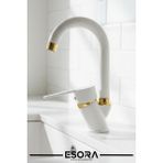Esora Baston Borulu Mix Mutfak Eviye Bataryası Musluğu Çift Su Girişli - Beyaz - Altın