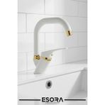 Esora Beyaz Gold Banyo Lavabo Bataryası Çeşmesi Musluğu - Beyaz - Altın