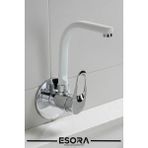 Esora Beyaz - Krom Balık Sırtı Borulu Duvardan Tek Su Banyo ve Lavabo Bataryası