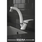 Esora Beyaz Krom Mix Banyo Lavabo Bataryası Musluğu Çeşmesi Oynar Başlıklı Çift Su Girişli - Beyaz - Gümüş