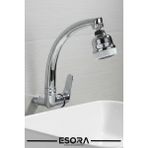 Esora Duvardan Tek Su Girişli Kuğu Borulu Musluk - 3 Fonksiyonlu Hareketli Başlıklı Lavabo Bataryası - Krom