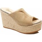 Espadrilles Flash Velour Bej Süet Deri 10 cm Hasır Tabanlı Dolgu Kadın Ayakkabı