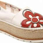 Espadrilles J.Flor Beyaz Deri Kırmızı Çiçek Detaylı Dolgu Topuklu Hasırlı Kadın Ayakkabı