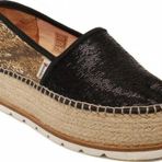 Espadrilles J.Tempe Negro Önü Siyah Arkası Altın Payetli Hasır Taban Dolgu Topuklu Kadın Ayakkabı