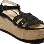 Espadrilles Quassy Siyah Hasır Yüksek Taban Simli Sandalet Kadın Ayakkabı