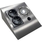 Espar Paslanmaz Metal (İnox) Dolap Tezgah Altı Led Aydınlatmalı Priz 15cm x 16cm x 7cm - Gri