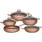 Espela - 3545 - 9 Parça - Bio Granit -Tencere, Tava, Çeyiz Seti, Bakır Renk - Bakır Detay - 20 - 24 - 28 - 28 - 28 Cm