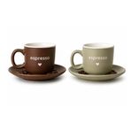 Espresso Fincan Takımı, Porselen, Lacivert ve Krem Rengi, Fincan ve Tabak Seti, 2'li (Kahve - Mint)